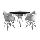 Ver imagem 6 de Mesa Jantar Redonda 110cm Preta Clips 3 Pés com 5 Poltronas Brancas Ferro Preto Marrom