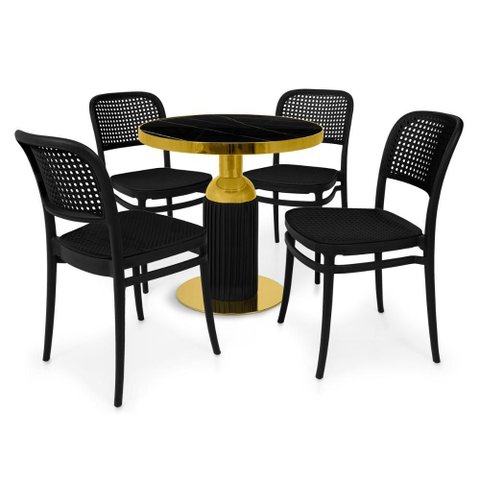 Conjunto Mesa de Jantar Redonda Imperial 70cm Preta com 4 Cadeiras Roma - All Black