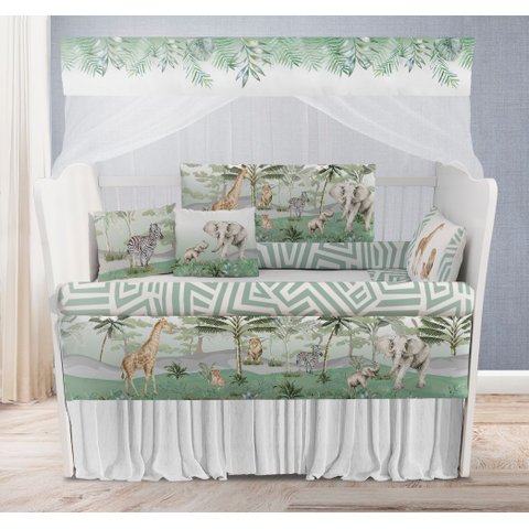 Kit Berço Enxoval de Bebê Safari Folhas Verdes Menino - Kt582