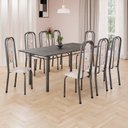 Ver imagem 1 de Conjunto de Mesa Retangular 180x75cm Tampo Ardósia Indiana 8 Cadeiras Lavínea Prata/Botanic Bege/Mart