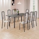 Ver imagem 1 de Conjunto de Mesa Retangular 180x75cm Tampo Ardósia Indiana 8 Cadeiras Lavínea Prata/Arabesco/Mart