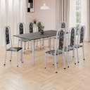 Ver imagem 1 de Conjunto de Mesa Retangular 180x75cm Tampo Ardósia Indiana 8 Cadeiras Lavínea Branco/Preto Floral/Mart Pérola