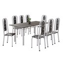 Ver imagem 2 de Conjunto de Mesa Retangular 180x75cm Tampo Ardósia Indiana 8 Cadeiras Lavínea Branco/Preto Floral/Mart Pérola