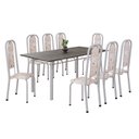 Ver imagem 2 de Conjunto de Mesa Retangular 180x75cm Tampo Ardósia Indiana 8 Cadeiras Lavínea Branco/Botanic Bege/Mart Pérola