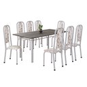 Ver imagem 2 de Conjunto de Mesa Retangular 180x75cm Tampo Ardósia Indiana 8 Cadeiras Lavínea Branco/Arabesco/Mart Pérola