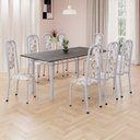 Ver imagem 1 de Conjunto de Mesa Retangular 180x75cm Tampo Ardósia Indiana 8 Cadeiras Lavínea Branco/Arabesco/Mart Pérola