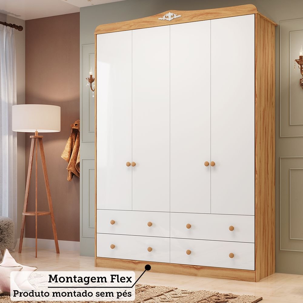 Guarda-roupa de Bebê 156,80cm 4 Portas e 4 Gavetas 100% Mdf Maya