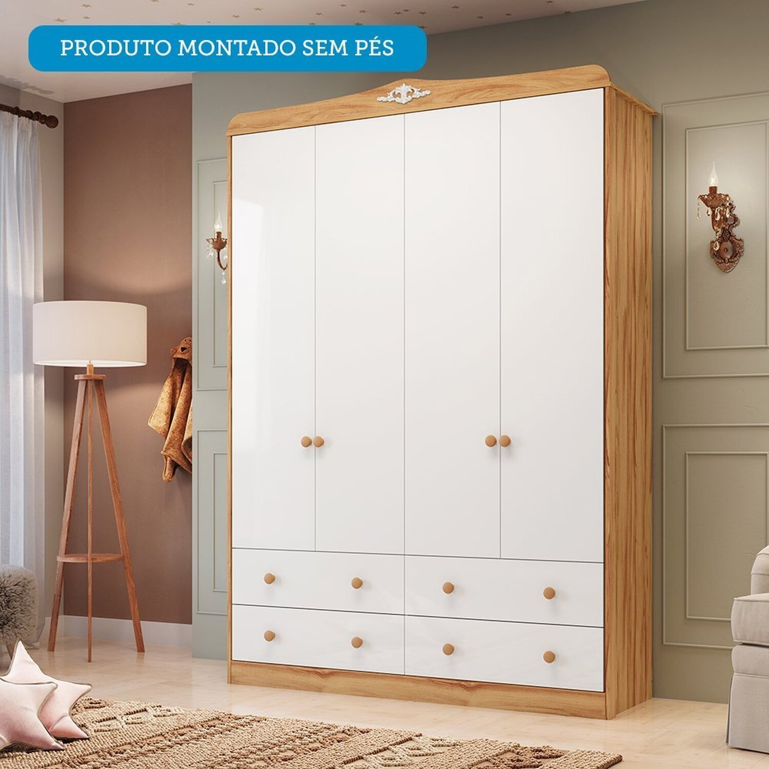 Guarda-roupa de Bebê 156,80cm 4 Portas e 4 Gavetas 100% Mdf Maya Clássico Espresso Móveis - 7