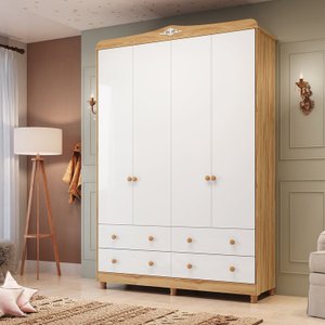 Guarda-roupa de Bebê 156,80cm 4 Portas e 4 Gavetas 100% Mdf Maya Clássico Espresso Móveis