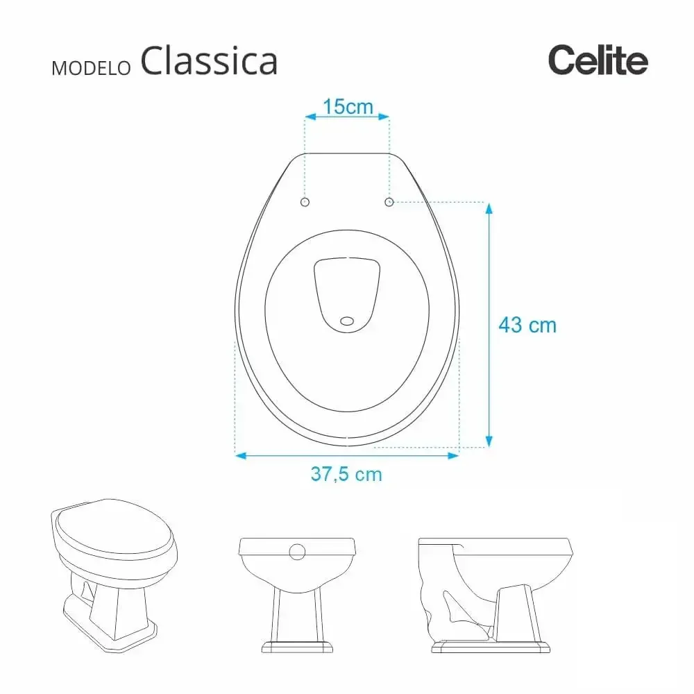 Assento Sanitário Poliester Classica Cinza Prata para vaso Celite - 4