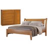 Conjunto Quarto de Casal Cama Madeira Maciça 140cm e Cômoda 5 Gavetas com Sapateira Unique - 1