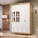 Ver imagem 1 de Guarda-Roupa de Bebê 156,80cm 4 Portas com Janela e 4 Gavetas 100% MDF Maya Clássico Espresso Móveis Branco/Brilho/Amêndoa