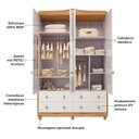 Ver imagem 6 de Guarda-Roupa de Bebê 156,80cm 4 Portas com Janela e 4 Gavetas 100% MDF Maya Clássico Espresso Móveis Branco/Brilho/Amêndoa