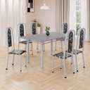 Ver imagem 1 de Conjunto de Mesa Retangular 140x75cm Tampo Granito Ocre 6 Cadeiras Lavínea Branco/Preto Floral/Mart Pérola
