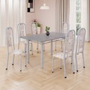 Ver imagem 1 de Conjunto de Mesa Retangular 140x75cm Tampo Granito Ocre 6 Cadeiras Lavínea Branco/Botanic Bege/Mart Pérola