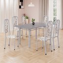 Ver imagem 1 de Conjunto de Mesa Retangular 140x75cm Tampo Granito Ocre 6 Cadeiras Lavínea Branco/Arabesco/Mart Pérola
