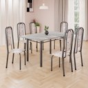 Ver imagem 1 de Conjunto de Mesa Retangular 140x75cm Tampo Granito Topázio 6 Cadeiras Lavínea Prata/Botanic Bege/Mart