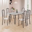 Ver imagem 1 de Conjunto de Mesa Retangular 140x75cm Tampo Granito Topázio 6 Cadeiras Lavínea Prata/Arabesco/Mart