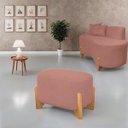 Ver imagem 2 de Puff Oval Pé de Madeira Decorativo para Sala Orgânico Confortável e Reforçado Bouclé Fluffy