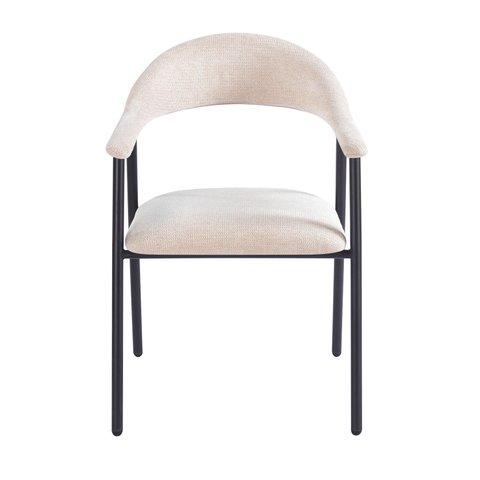 Cadeira de Jantar Mara com Braço Bege Estofado Waw Design