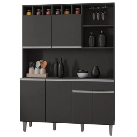 Kit Parker 130cm Cozinha Compacta com Nichos Cinza