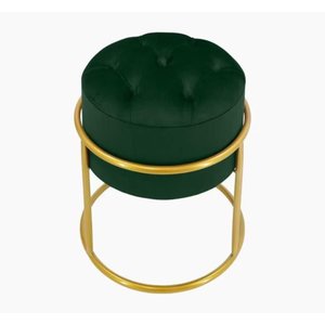 Puff Banqueta Estofado Decorativo Base de Ferro Capitonê Suede Verde Eli Móveis e Decoração