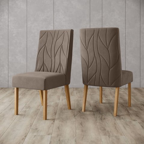Conjunto de 2 Cadeiras Henn Eloá Estofada S34-510 Nature/Marrom Amêndoa SE