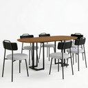 Ver imagem 2 de Mesa Retangular Alina 180cm Cinamomo Preto com 6 Cadeiras Barcelona N01 Couríssimo Preto Linho Cinza