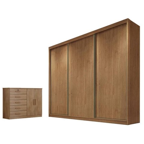 Guarda Roupa Casal Londres com Nicho e Cômoda Seul Cumaru 23 - Novo Horizonte