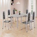 Ver imagem 1 de Conjunto de Mesa Retangular 140x75cm Tampo Granito Topázio 6 Cadeiras Lavínea Branco/Preto Floral/Mart Pérola