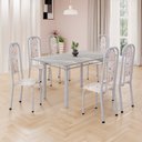 Ver imagem 1 de Conjunto de Mesa Retangular 140x75cm Tampo Granito Topázio 6 Cadeiras Lavínea Branco/Botanic Bege/Mart Pérola