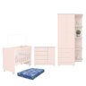 Dormitório Doce Sonho 2 Portas, Cômoda 1 Porta, Berço Rosa Acetinado com Rodízio e Colchão - - 1