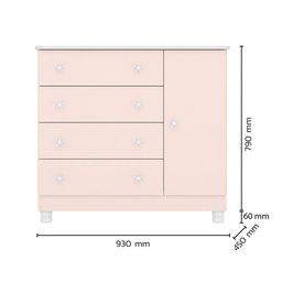 Dormitório Doce Sonho 2 Portas, Cômoda 1 Porta, Berço Rosa Acetinado com Rodízio e Colchão - - 4