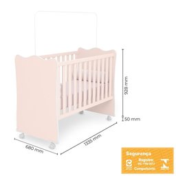 Dormitório Doce Sonho 2 Portas, Cômoda 1 Porta, Berço Rosa Acetinado com Rodízio e Colchão - - 3