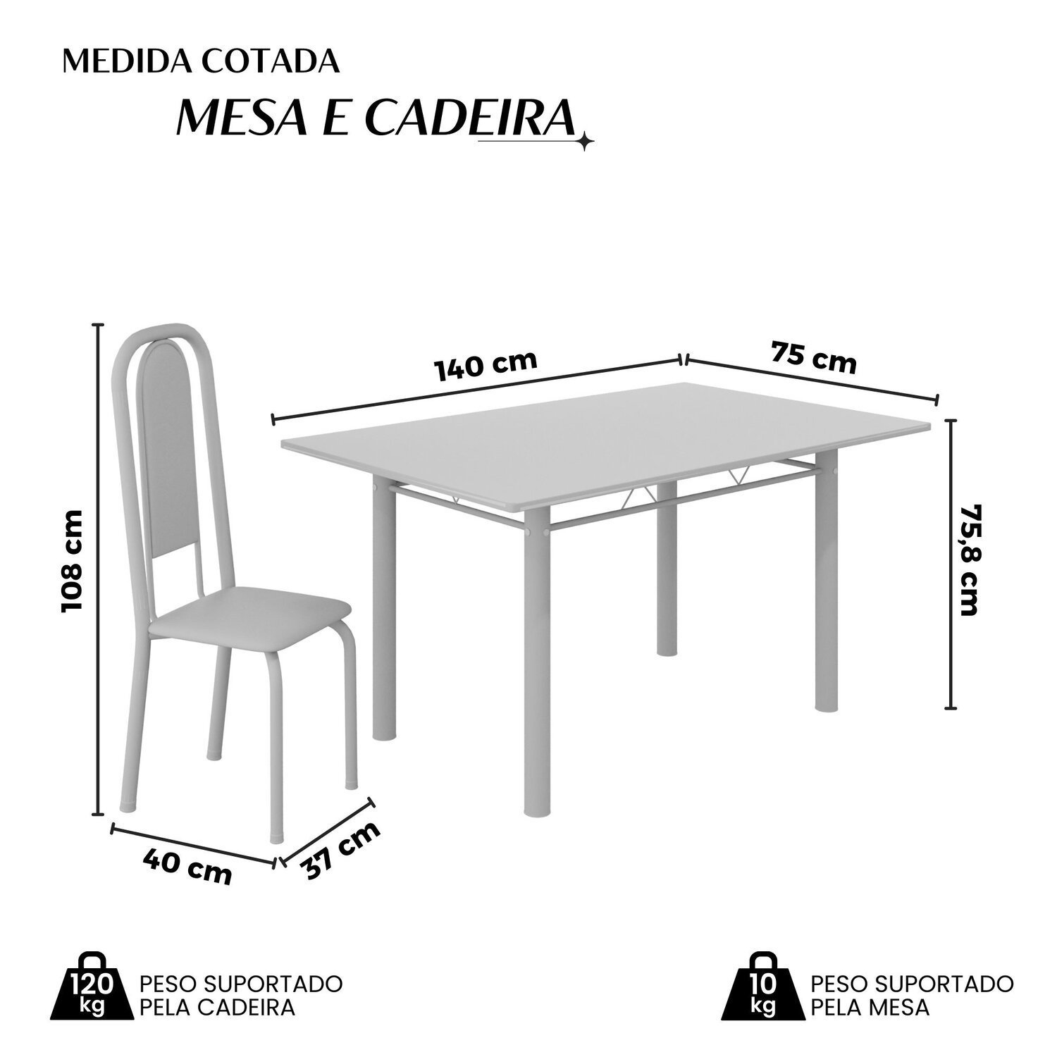 Conjunto de Mesa Retangular 140x75cm Tampo Granito Topázio 6 Cadeiras Lavínea - 3