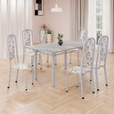 Ver imagem 1 de Conjunto de Mesa Retangular 140x75cm Tampo Granito Topázio 6 Cadeiras Lavínea Branco/Arabesco/Mart Pérola