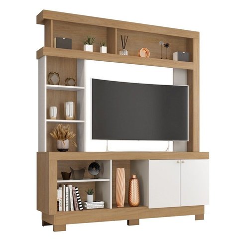 Estante para TV e Home Theater até 50 Polegadas 160cmx188cm 2 Portas 8 Nichos Nature Off White Mali