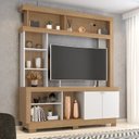 Ver imagem 1 de Estante para TV e Home Theater até 50 Polegadas 160CMX188CM 2 Portas 8 Nichos Nature Off White Mali Marrom