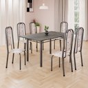 Ver imagem 1 de Conjunto de Mesa Retangular 140x75cm Tampo Ardósia Indiano 6 Cadeiras Lavínea Prata/Botanic Bege/Mart