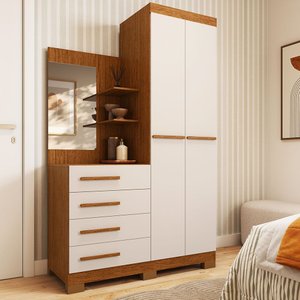 Guarda-roupa Solteiro 110,20cm 2 Portas 4 Gavetas com Espelho 100% Mdf Melissa 
