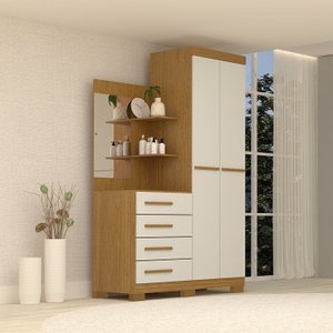 Guarda-roupa Solteiro 110,20cm 2 Portas 4 Gavetas com Espelho 100% Mdf Melissa 