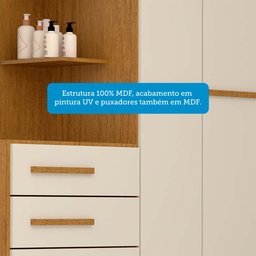Guarda-roupa Solteiro 110,20cm 2 Portas 4 Gavetas com Espelho 100% Mdf Melissa  - 6