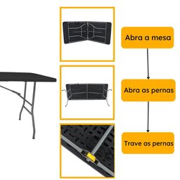 Mesa Dobrável de Plástico Preta 180 X 74 Cm Cor Preta - 4