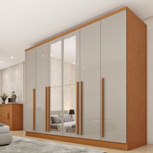Guarda Roupa Casal 6 Portas 8 Gavetas Puxador MDF 270cm com Espelho Portugal Espresso Móveis