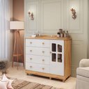 Ver imagem 1 de Cômoda de Bebê 120,30cm 1 Porta com Janela 4 Gavetas 100% MDF Maya Clássico Espresso Móveis Branco/Brilho/Amêndoa