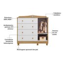 Ver imagem 6 de Cômoda de Bebê 120,30cm 1 Porta e 4 Gavetas 100% MDF Maya Clássico Espresso Móveis Branco/Brilho/Amêndoa
