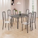 Ver imagem 1 de Conjunto de Mesa Retangular 140x75cm Tampo Ardósia Indiano 6 Cadeiras Lavínea Prata/Arabesco/Mart