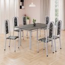 Ver imagem 1 de Conjunto de Mesa Retangular 140x75cm Tampo Ardósia Indiano 6 Cadeiras Lavínea Branco/Preto Floral/Mart Pérola