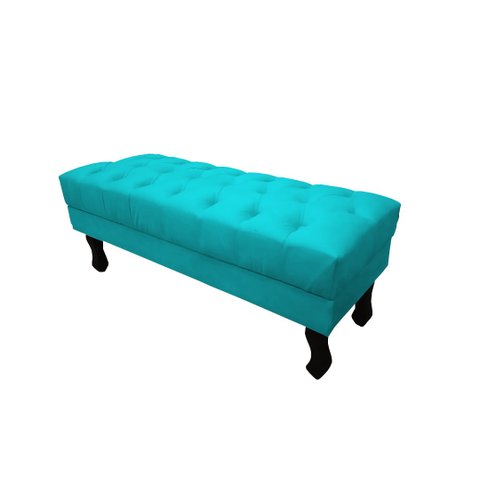 Recamier Luis Xv Capitonê Retrô 100cm Suede Azul Tifany Pés Madeira Ms Decor