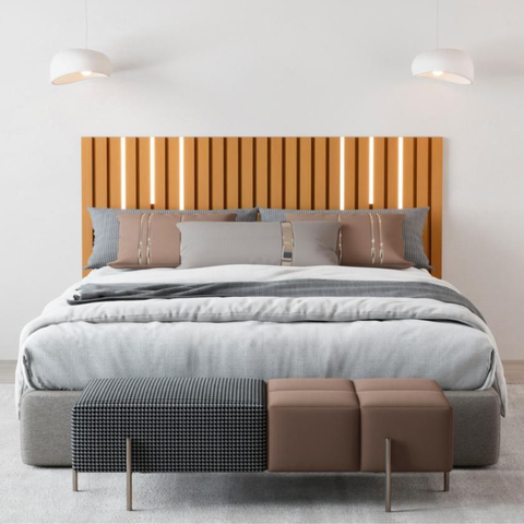Cabeceira Violeta para Cama Casal com LED Ripada Nature